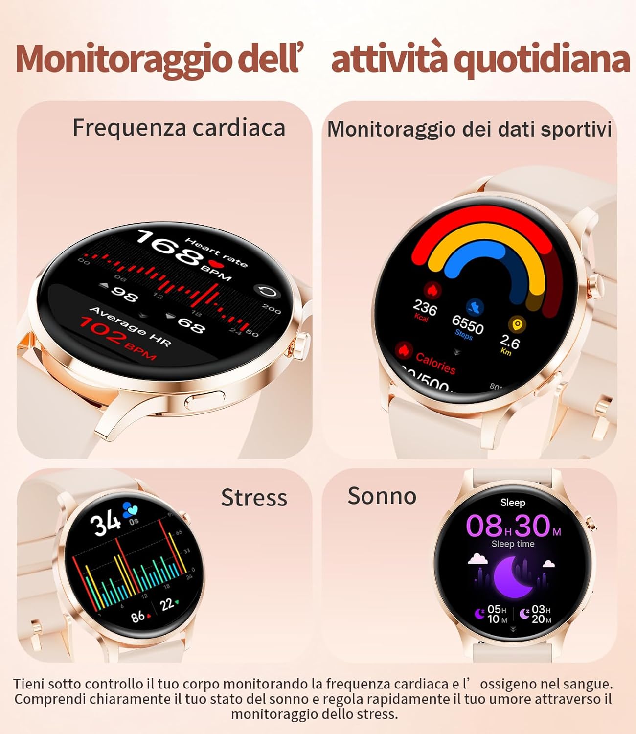 Thumbnail 6 de LIGE Smartwatch Donna 7,9 mm ultrafino con display AMOLED da 1,32" - Oro Rosa