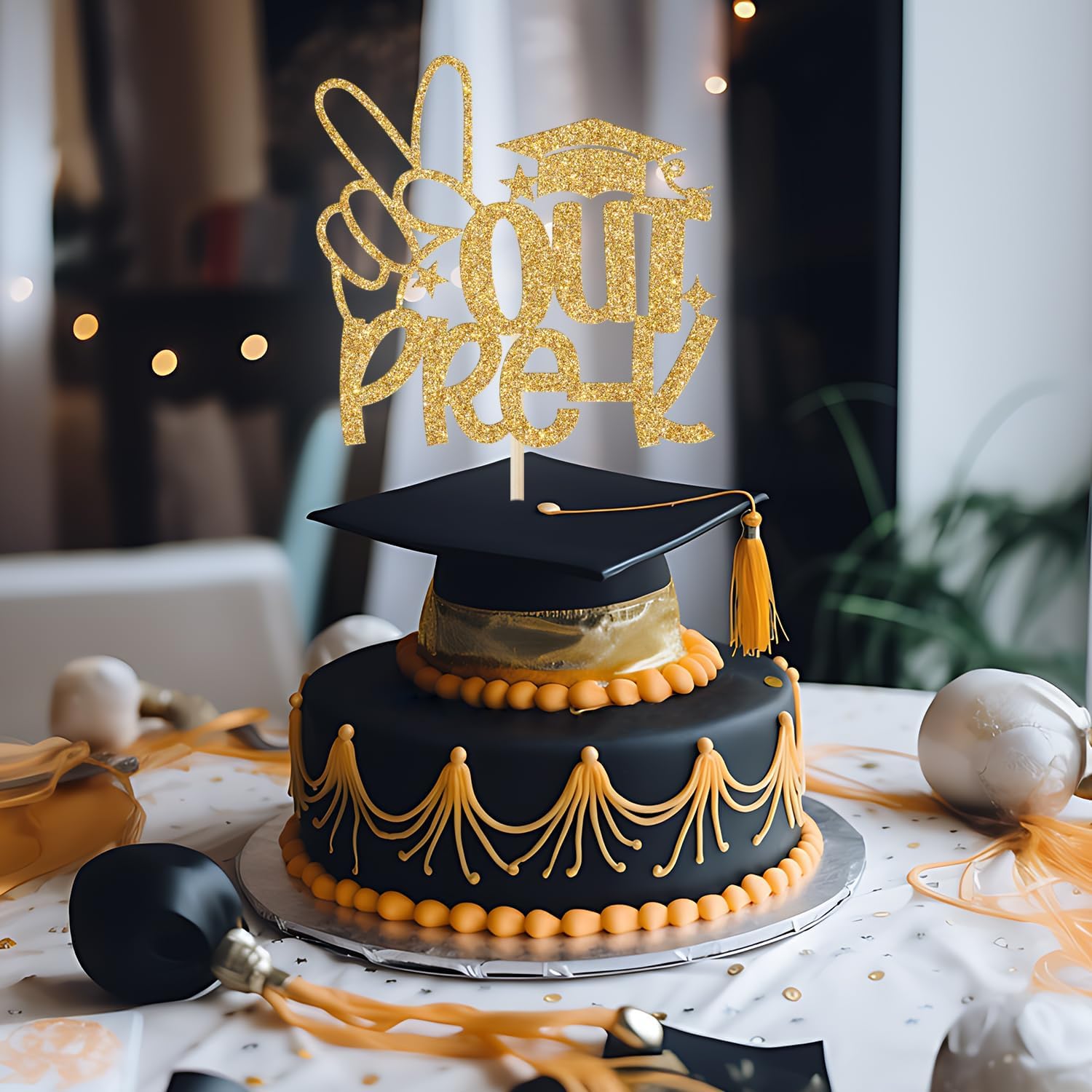 Thumbnail 4 de Calarjeta Out Pre-K Cake Topper, Gold Glitter Paper for Graduation Cakes