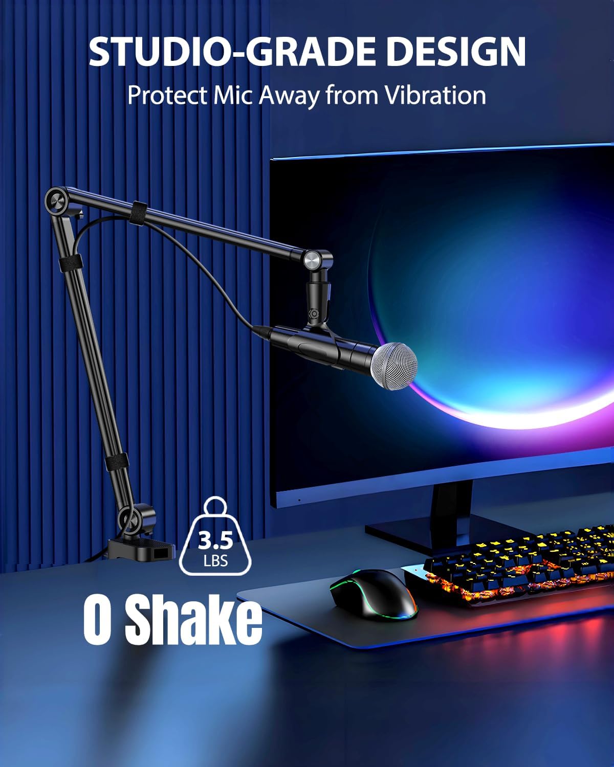 Detalle 2 de UBeesize UB-MKFXJBK Microphone Boom Arm, 360° Desk Mount, Aluminum Alloy