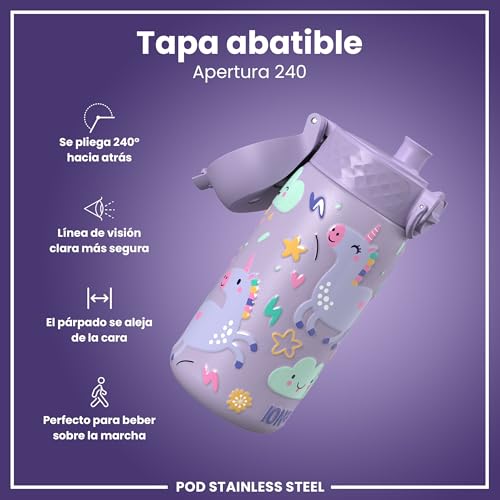 Thumbnail 3 de ion8 Botella Agua Inox Ligero para Niños 400 ml, Unicornio Púrpura – Sin Aislamiento y a prueba de fugas