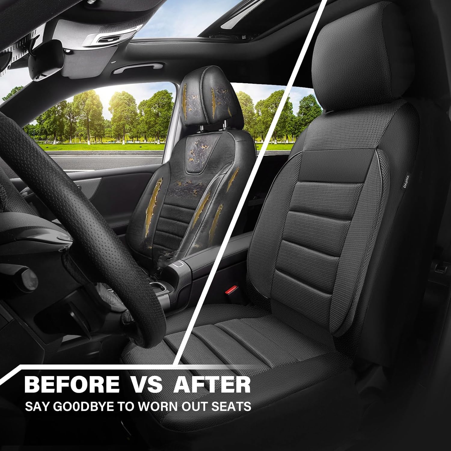 Thumbnail 5 de CAR PASS 3D Foam Leather Front Seat Covers, Charcoal Gray
