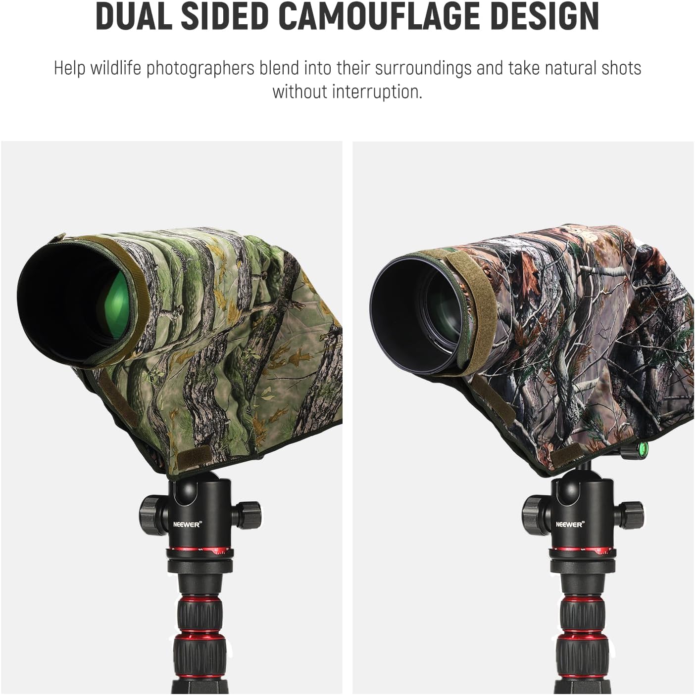 Thumbnail 2 de NEEWER Kamera-Regenschutz Regenhülle L (bis 400 mm) mit doppelseitigem Camouflage-Design für DSLR & Objektive