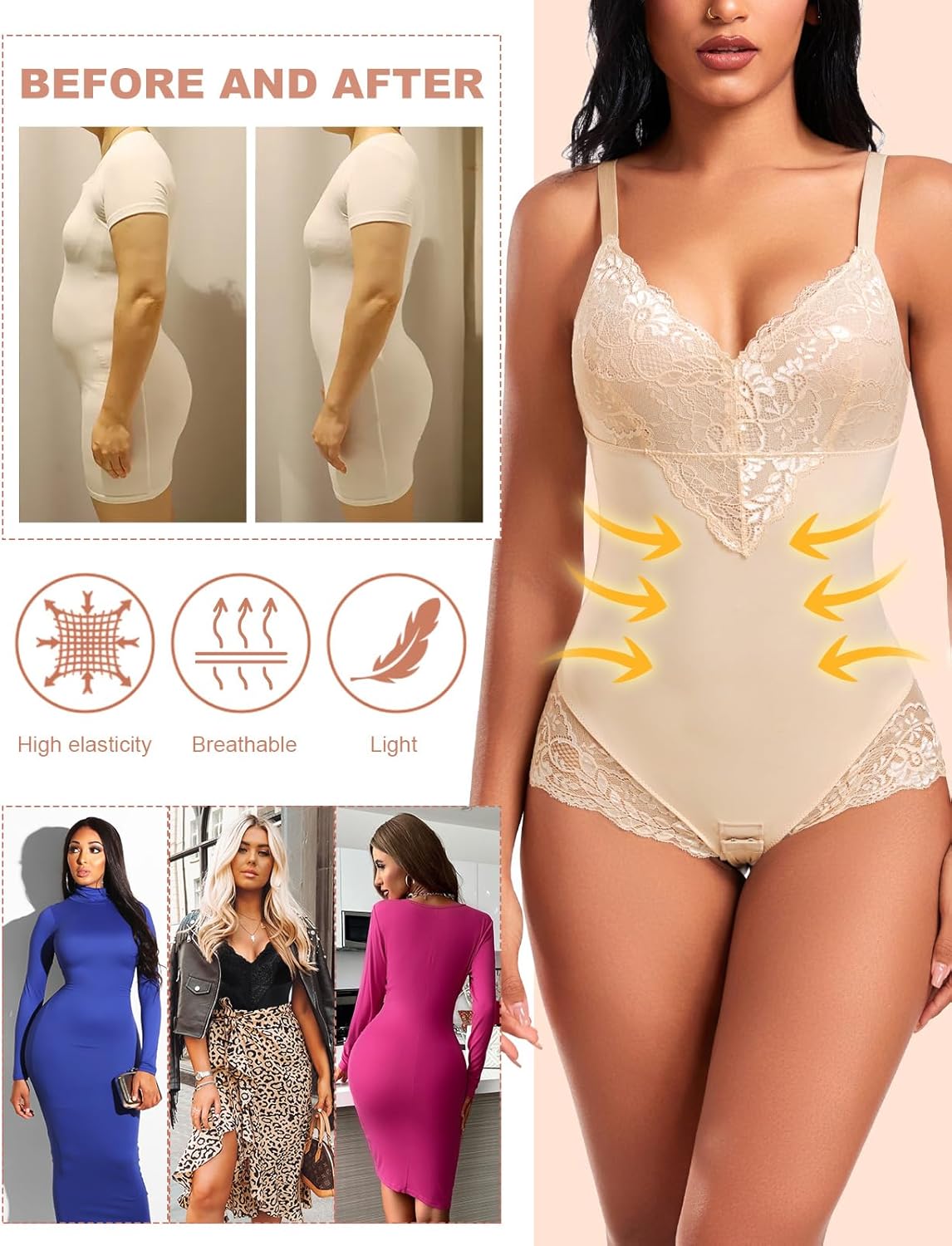 Detalle de PASUDA Body Contenitivo Modellante Donna con pizzo – Bodysuit shapewear