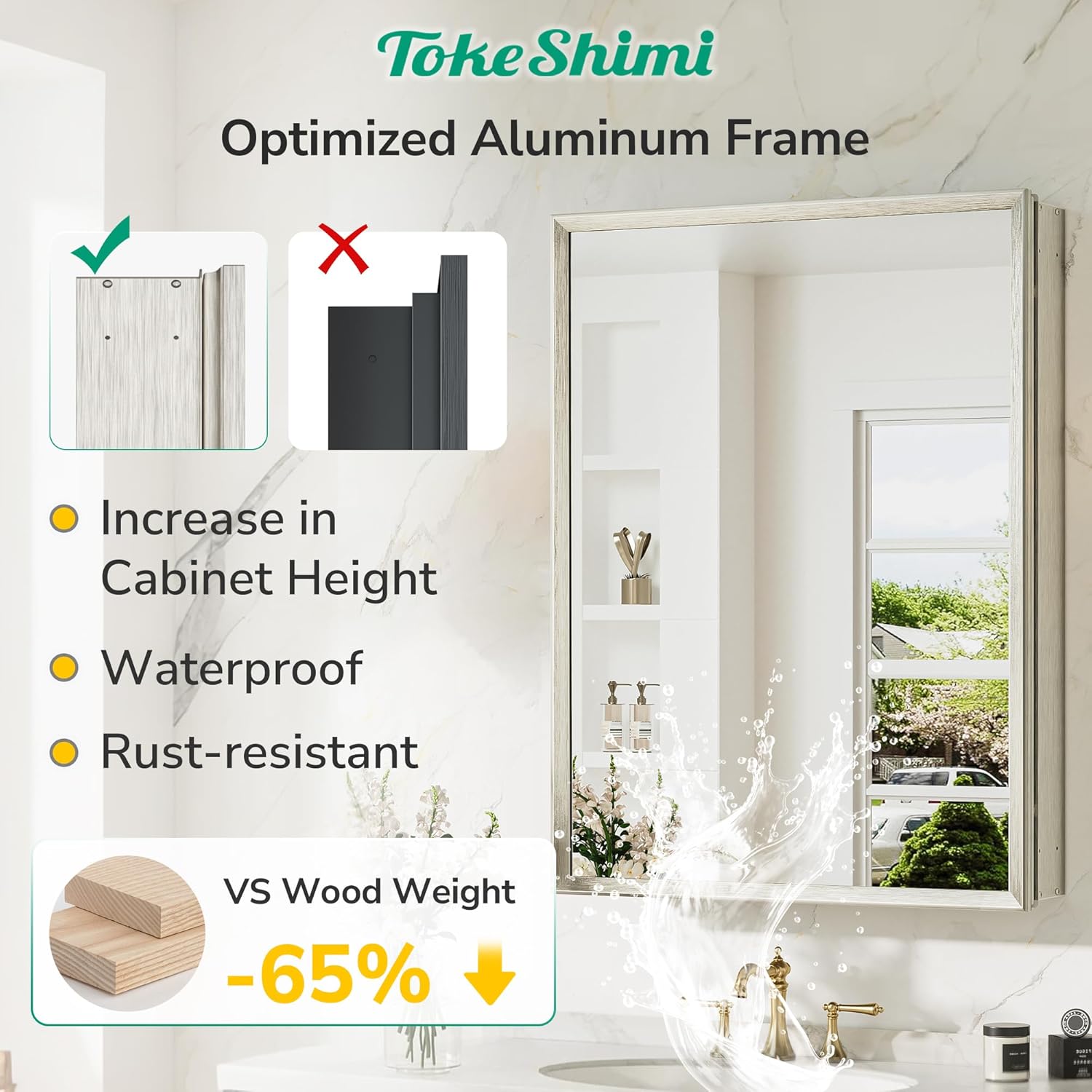 Thumbnail 2 de TokeShimi 14 x 18 Medicine Cabinet with Beveled Aluminum Frame