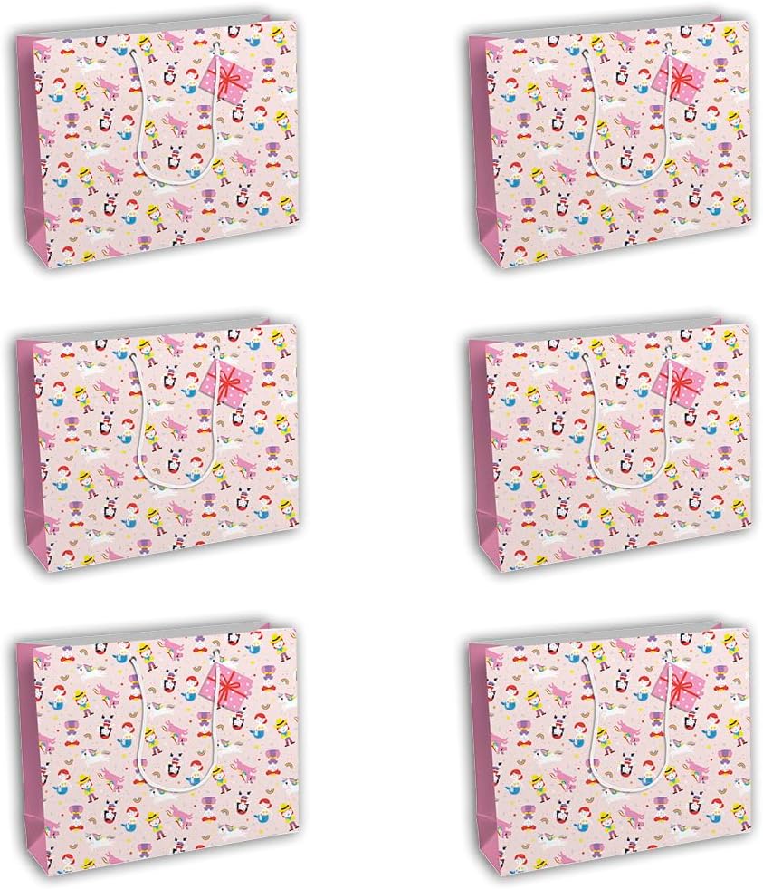 Detalle de Eurowrap 28788-6C – Lot de 6 sacs cadeaux anniversaire, grands formats 37,3 x 11,8 x 27,5 cm – Sirènes et Licornes