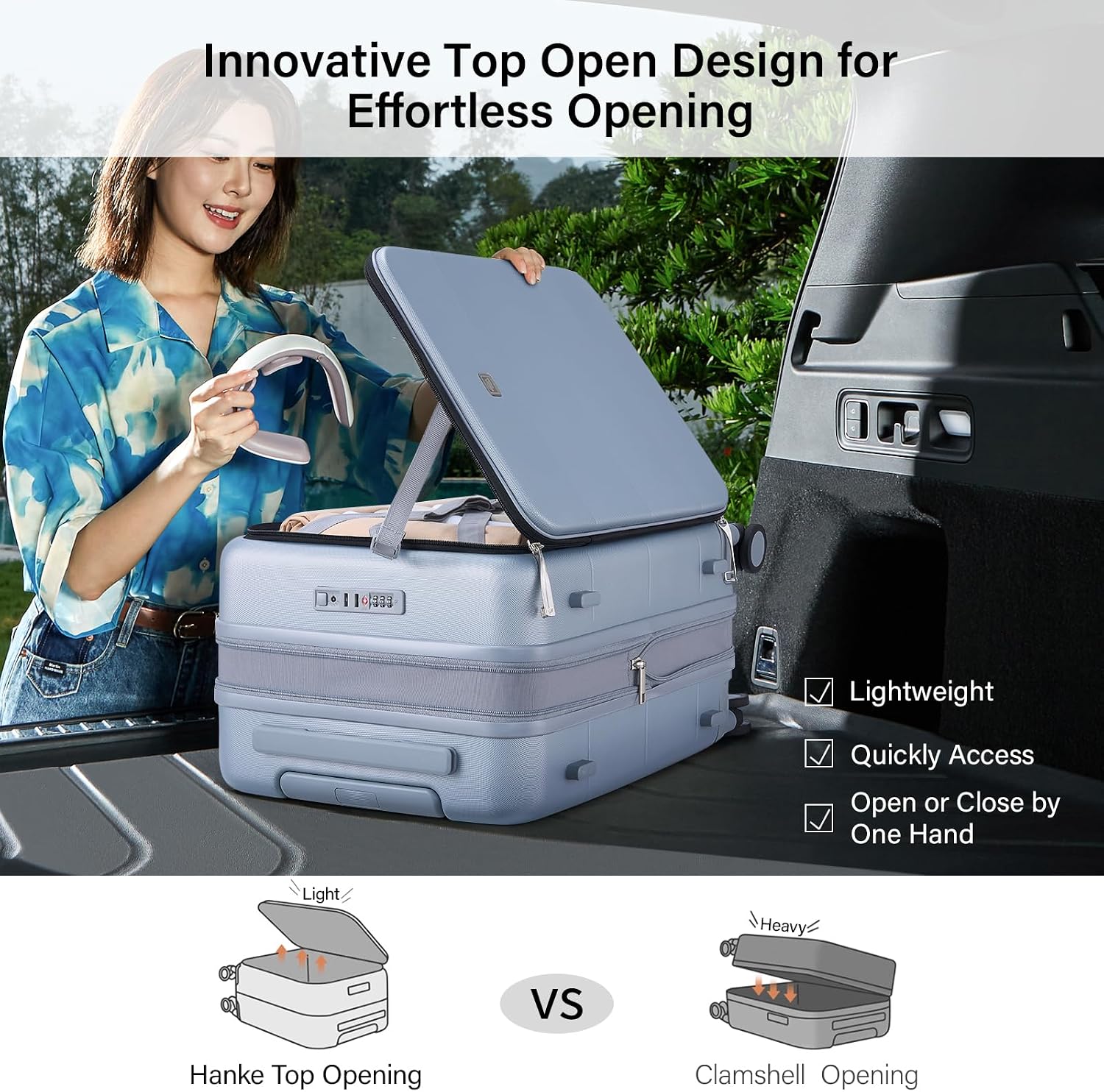 Thumbnail 4 de Hanke Top Open Expandable 20 Inch Cabin Suitcase: Lightweight Polycarbonate Carry-On with Top-Opening Design