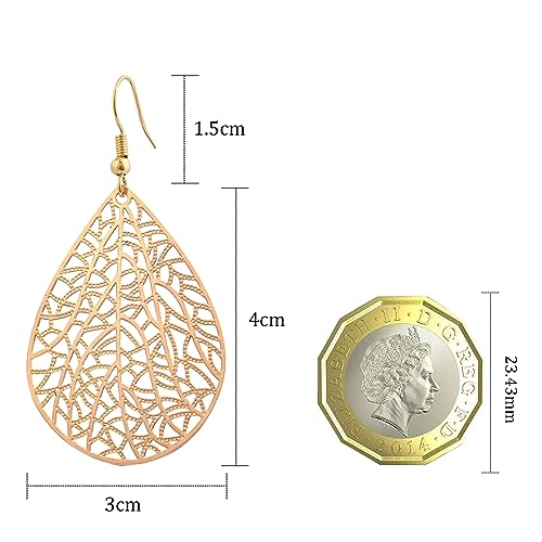 Detalle 2 de Weviway 14K Gold Plated Teardrop Dangle Earrings – Handmade Leaf Design