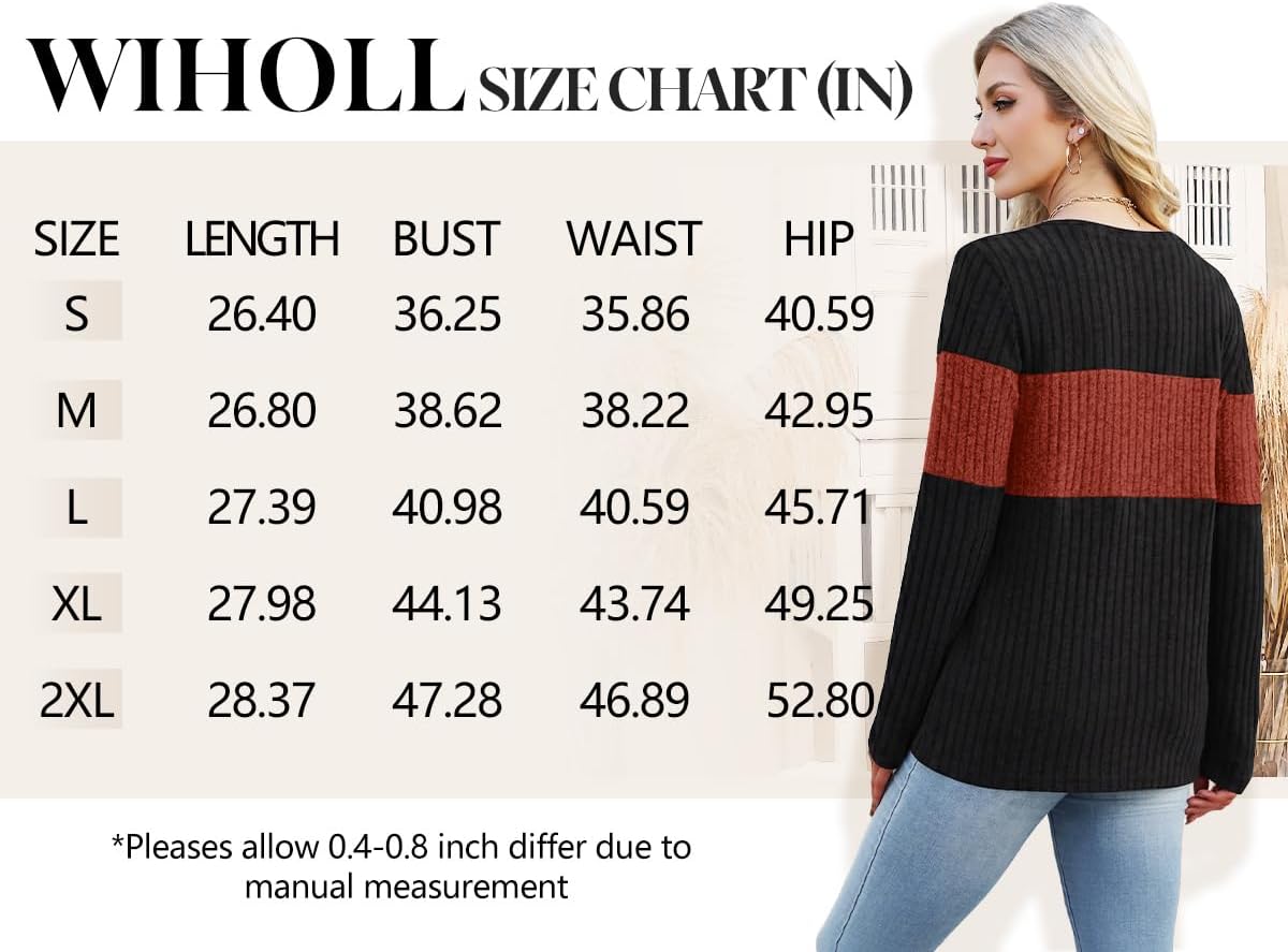 Thumbnail 4 de WIHOLL Women's Colour-Block V-Neck Long-Sleeve Sweater Top