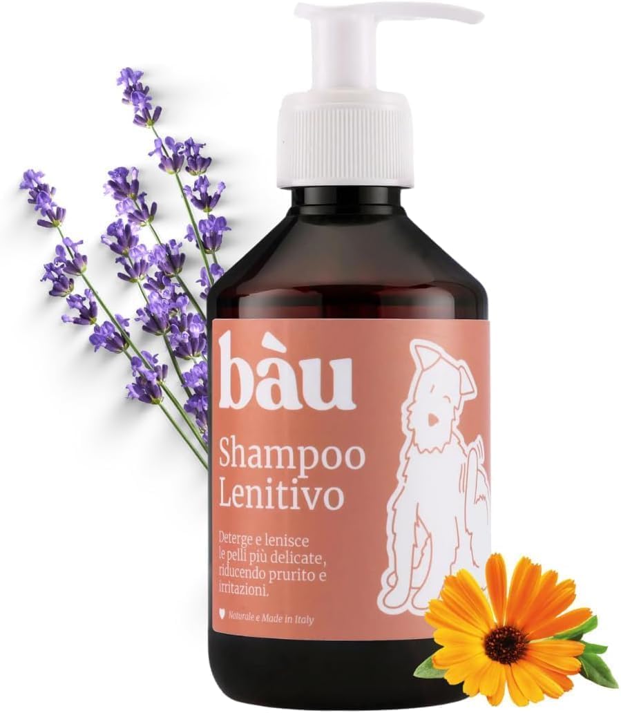 Detalle de Bau Cosmesi Shampoo Lenitivo per Cani: sollievo per pelle sensibile con camomilla, calendula e lavanda