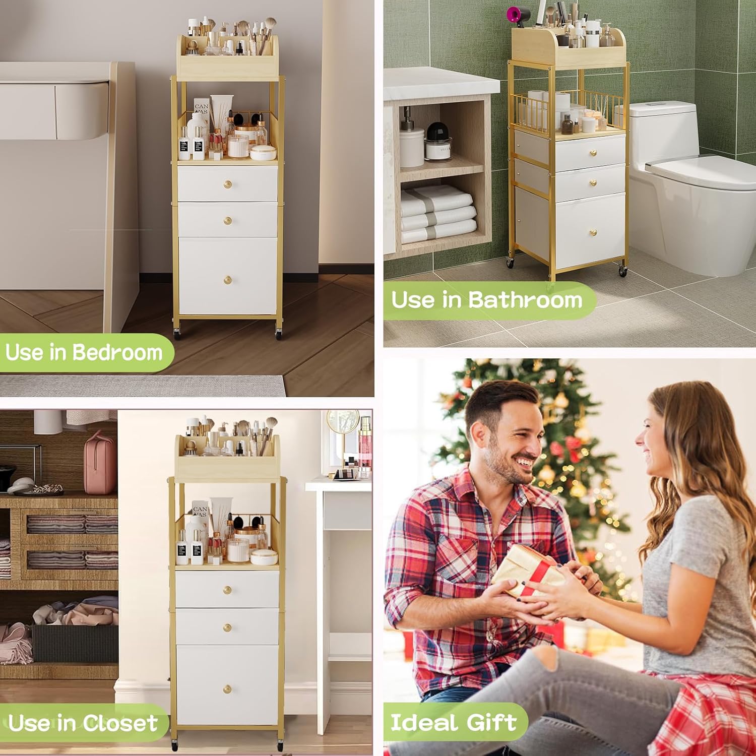 Thumbnail 6 de Makeup Organizer Cart with Drawers (Gold) for Floor Vanity Storage