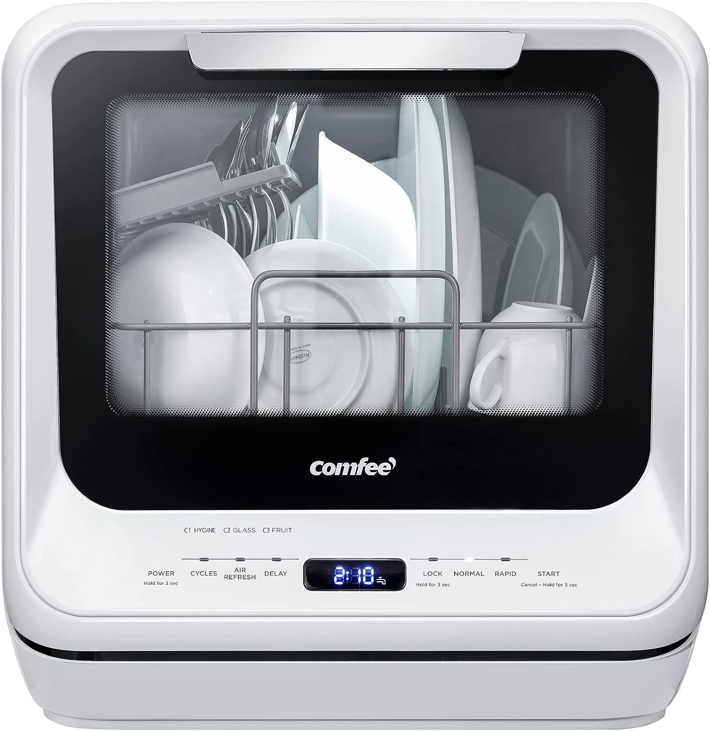 COMFEE' CDC17P0AWB Countertop Dishwasher, 1.32-Gallon Tank, 6 Programs