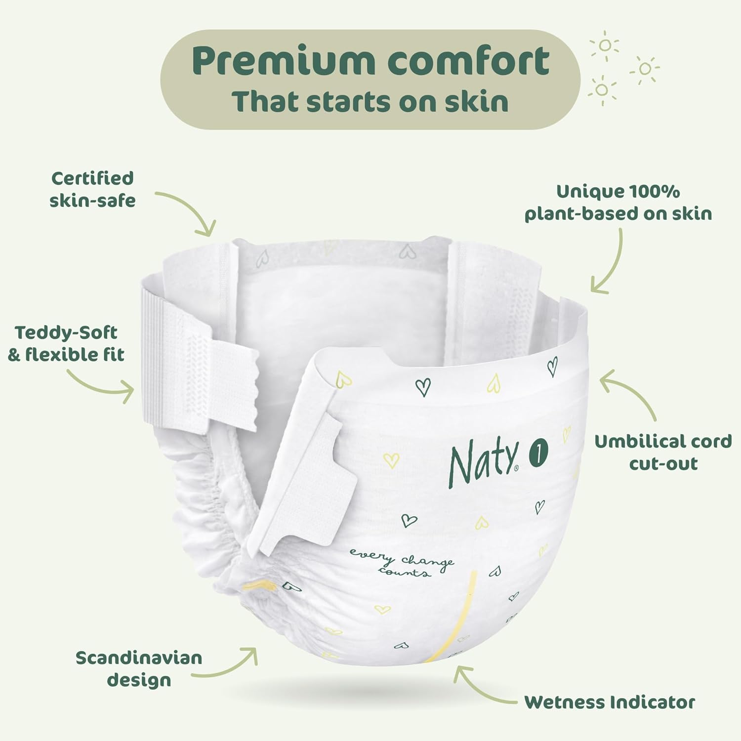 Thumbnail 6 de Naty BioEmbrace Baby Newborn Nappies Size 1 (2–5kg) – 100 Count