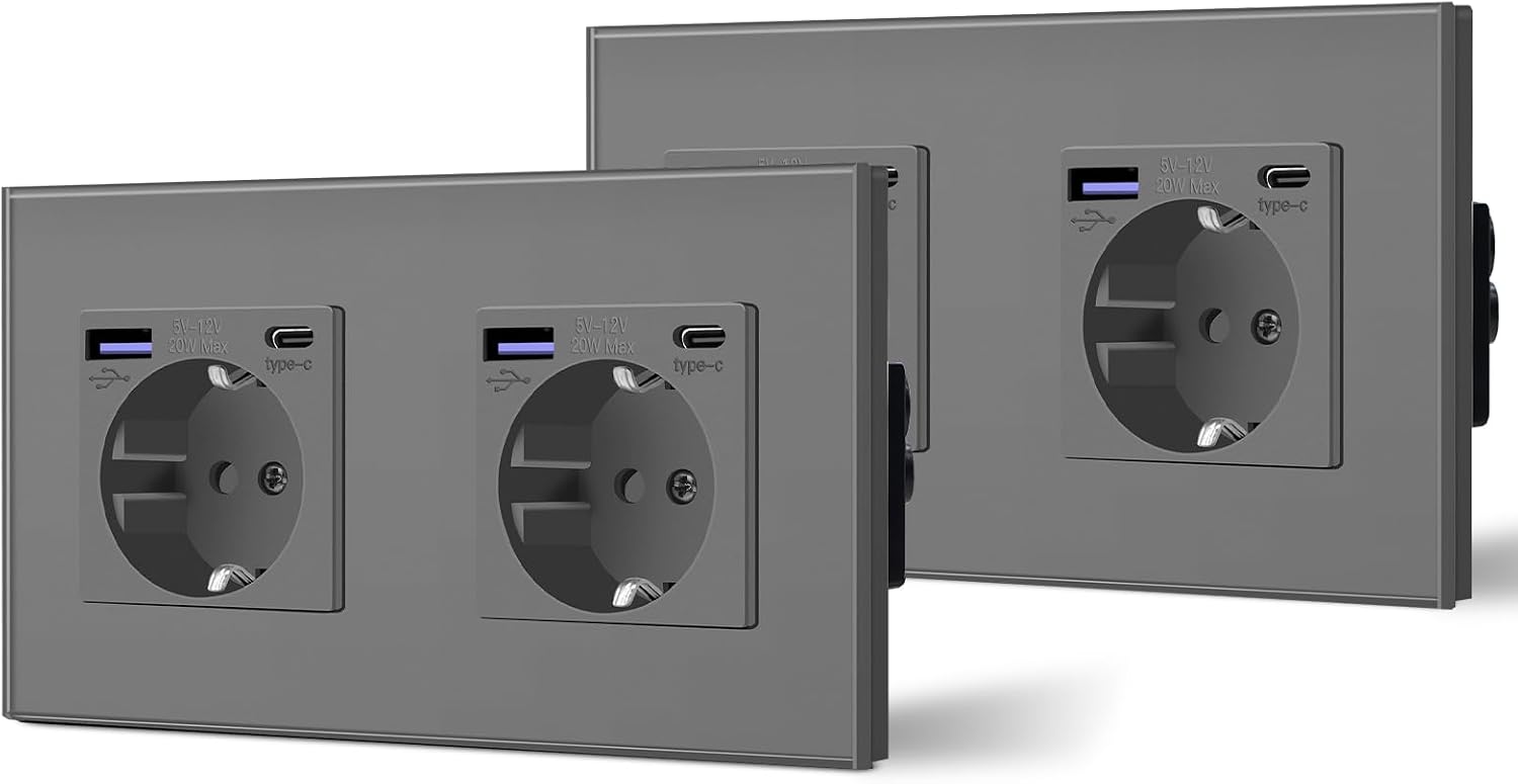 Detalle de BSEED Glas 20W USB C 3in1 Steckdose 2er Pack