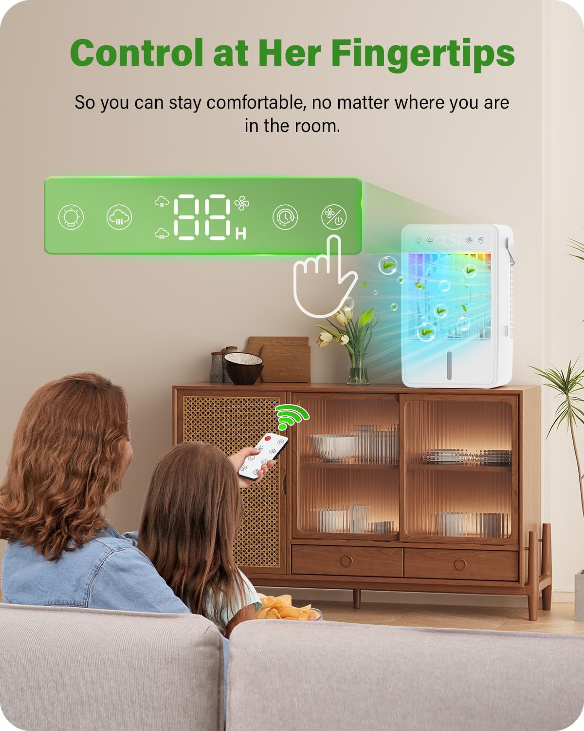 Thumbnail 6 de Portable Air Conditioner with Remote 1500ML – 4-in-1 Portable Cooler, Humidifier, Light and Fan