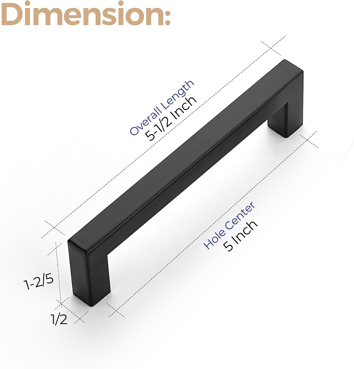 Detalle de Ravinte FX-5IN-HS-5 Square Cabinet Pulls, Matte Black Stainless Steel, 5-Pack