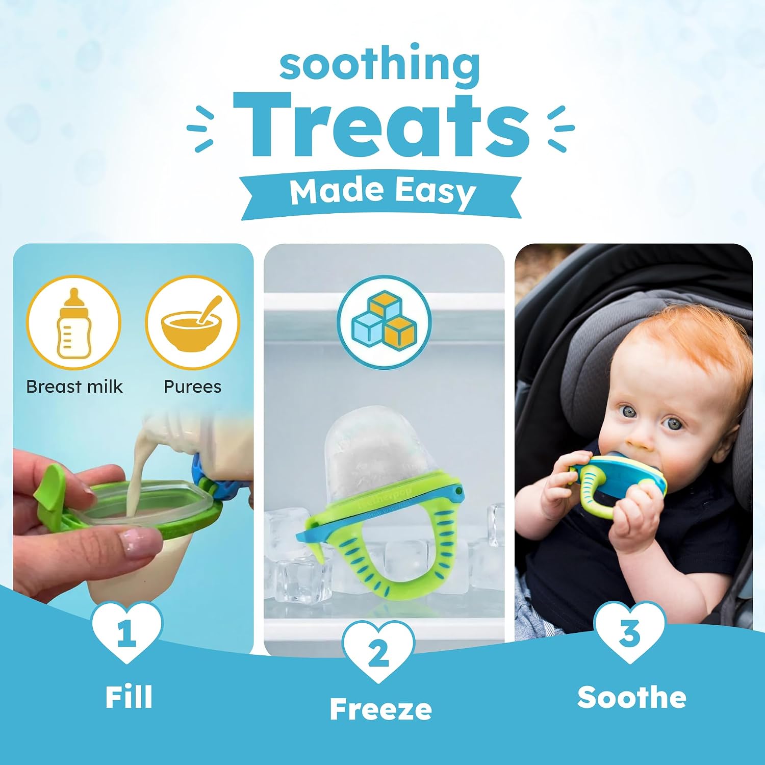 Detalle de Teetherpop Fillable Freezable Teethers (Breastmilk Teether Feeder Pacifier) - BlueLime