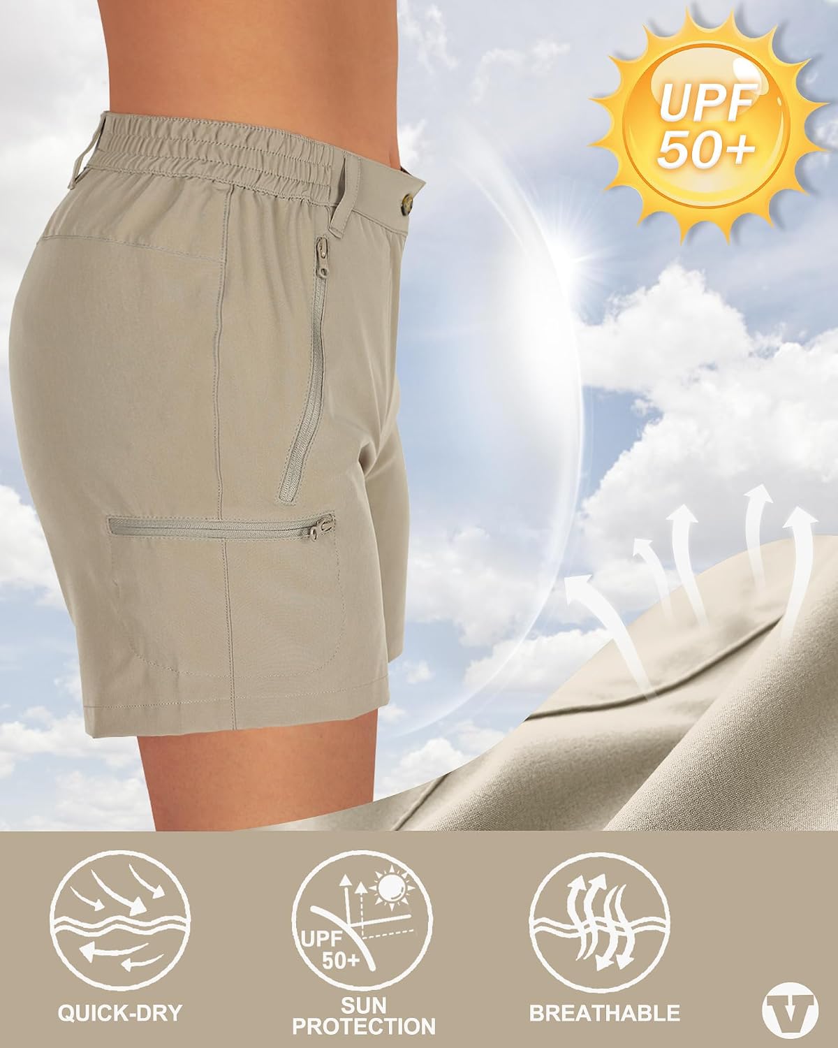 Detalle de Outdoor Ventures Women's Quick Dry Shorts UPF 50+ | Lightweight Running Shorts for Outdoor Activity
