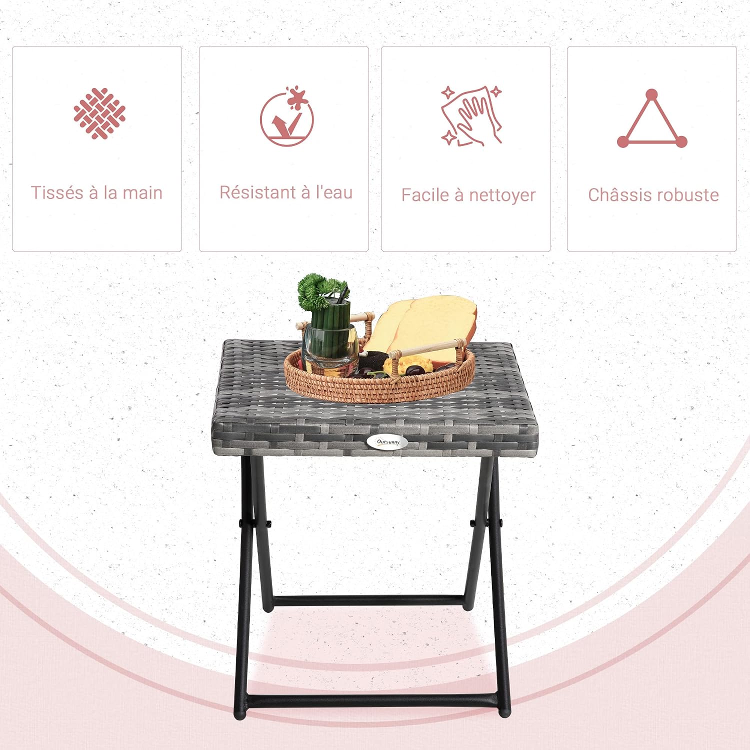 Thumbnail 4 de Outsunny Table basse pliante 40 cm imitation rotin