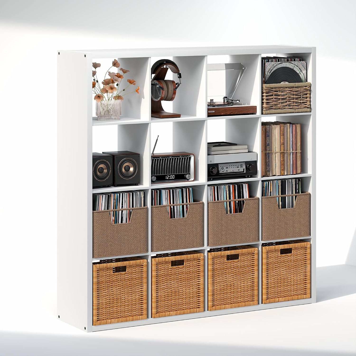 Detalle 2 de Furinno Cubicle NALU23005WH 16-Cube Record Player Stand, White