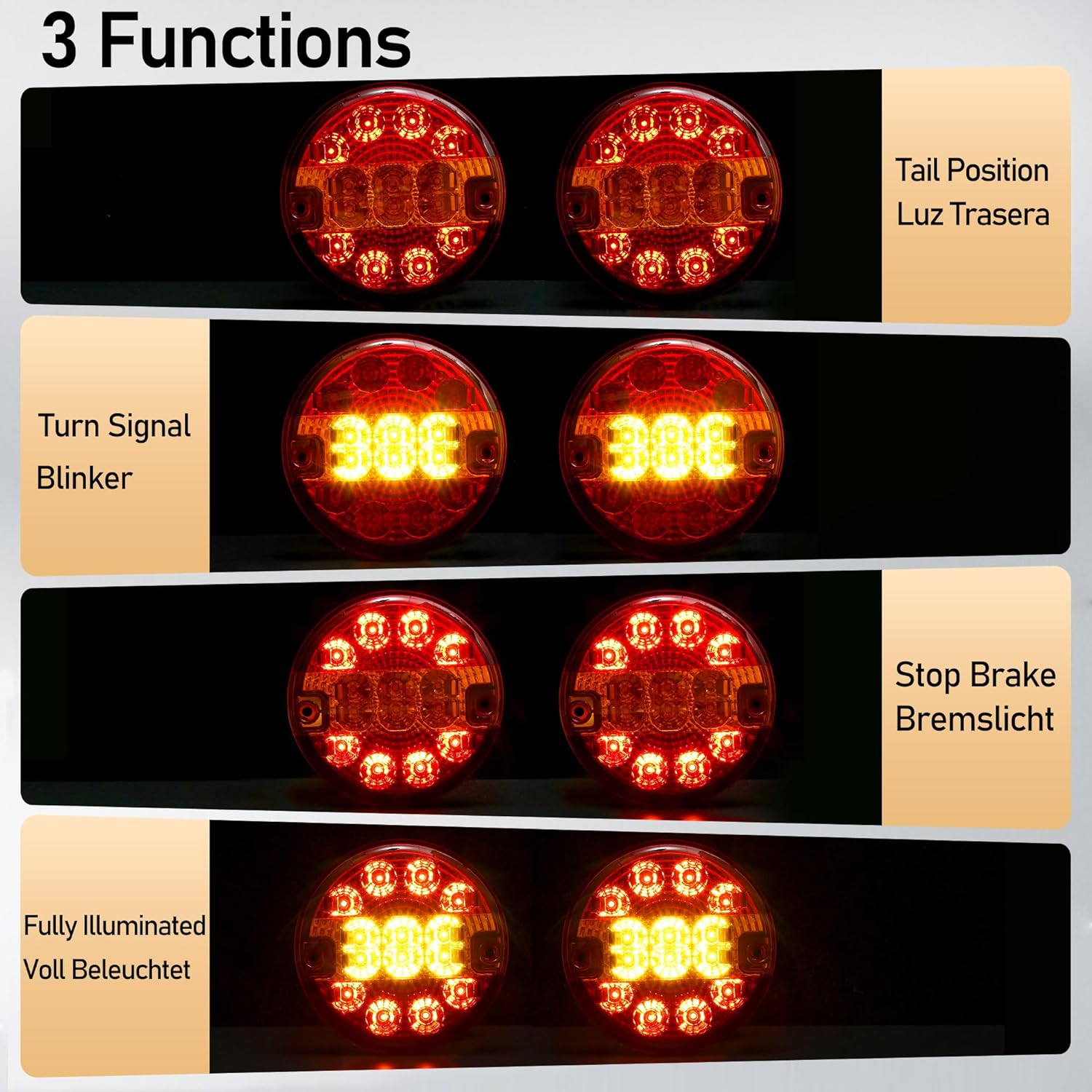 Thumbnail 2 de DARKGUARD 2PCS Round LED Trailer Tail Lights (12V/24V) – IP67 Waterproof, Stop/Turn/Position