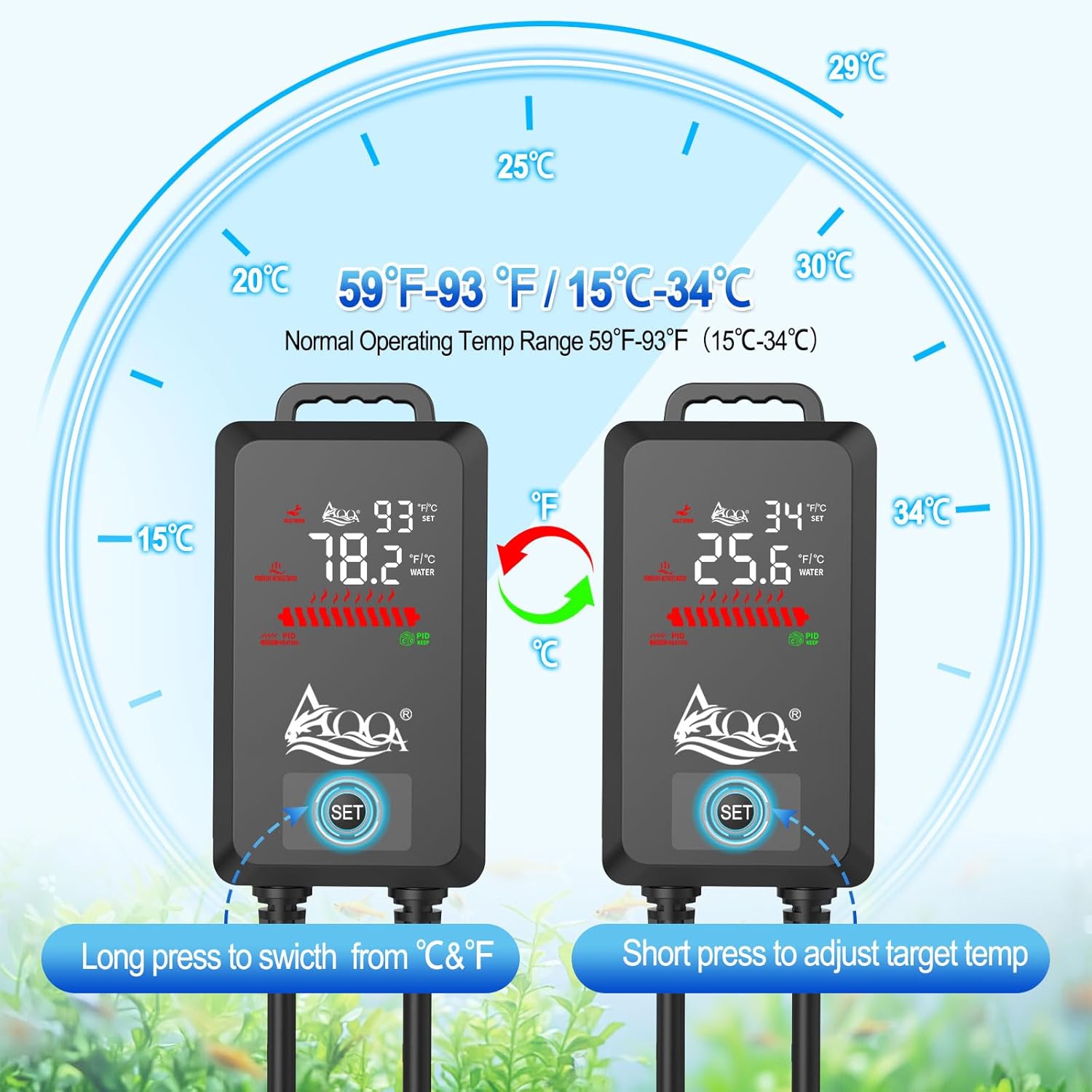 Detalle de AQQA 800W Submersible Aquarium Heater with LED Thermostat Controller