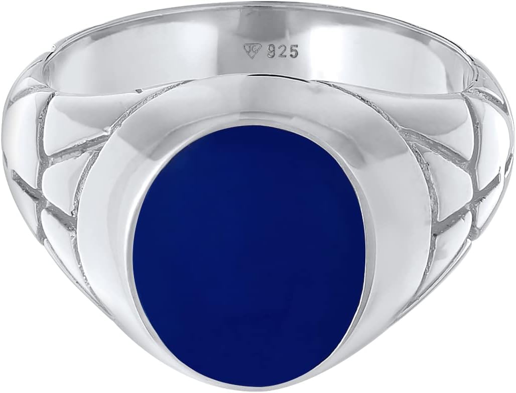 Thumbnail 1 de Kuzzoi Siegelring Herrenring oval mit blau Emaille in 925 Sterling Silber, oxidiert verziert – Ringbreite ca. 13 mm (Gr. 54–66)