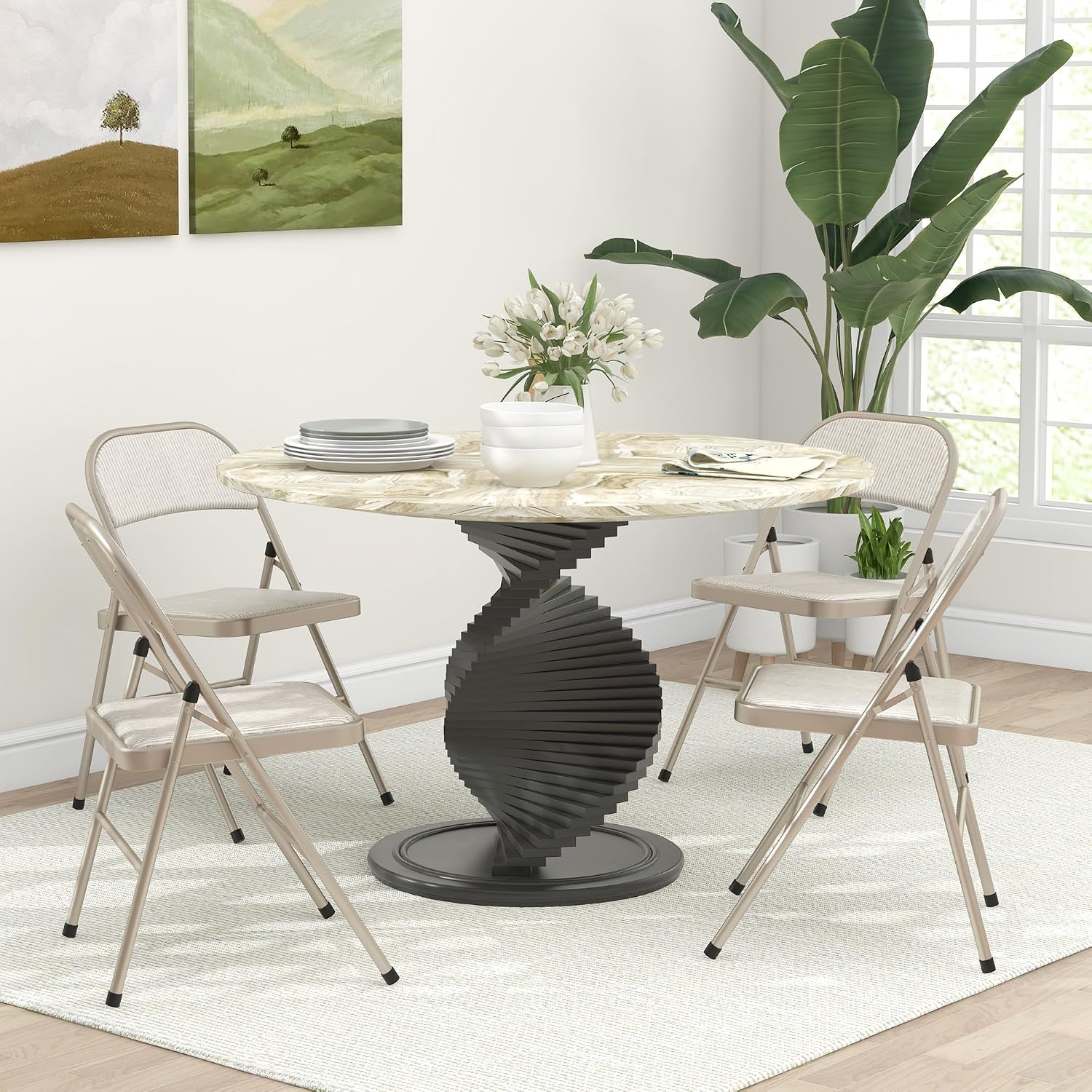 Thumbnail 1 de HOMCOM lot de 4 chaises pliantes d’intérieur en lin et acier (45 x 46 x 78 cm) – Beige