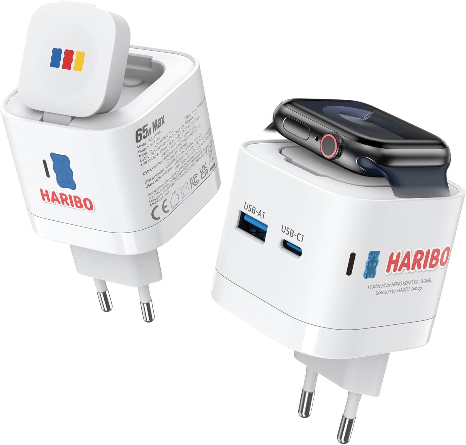 Detalle de Haribo Chargeur USB-C 65W 3-en-1 pour Apple Watch et appareils Apple – Bleu