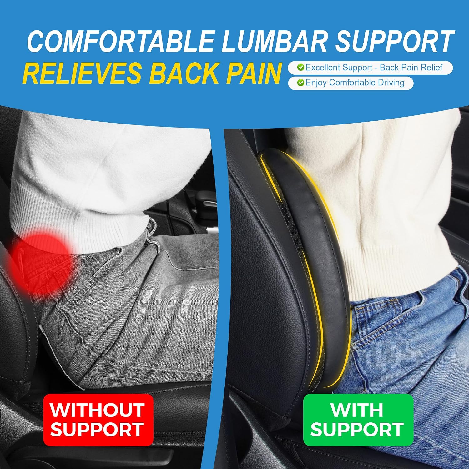 Thumbnail 3 de Lofty Aim Lumbar Support Pillow for Car with Memory Foam and Adjustable Straps