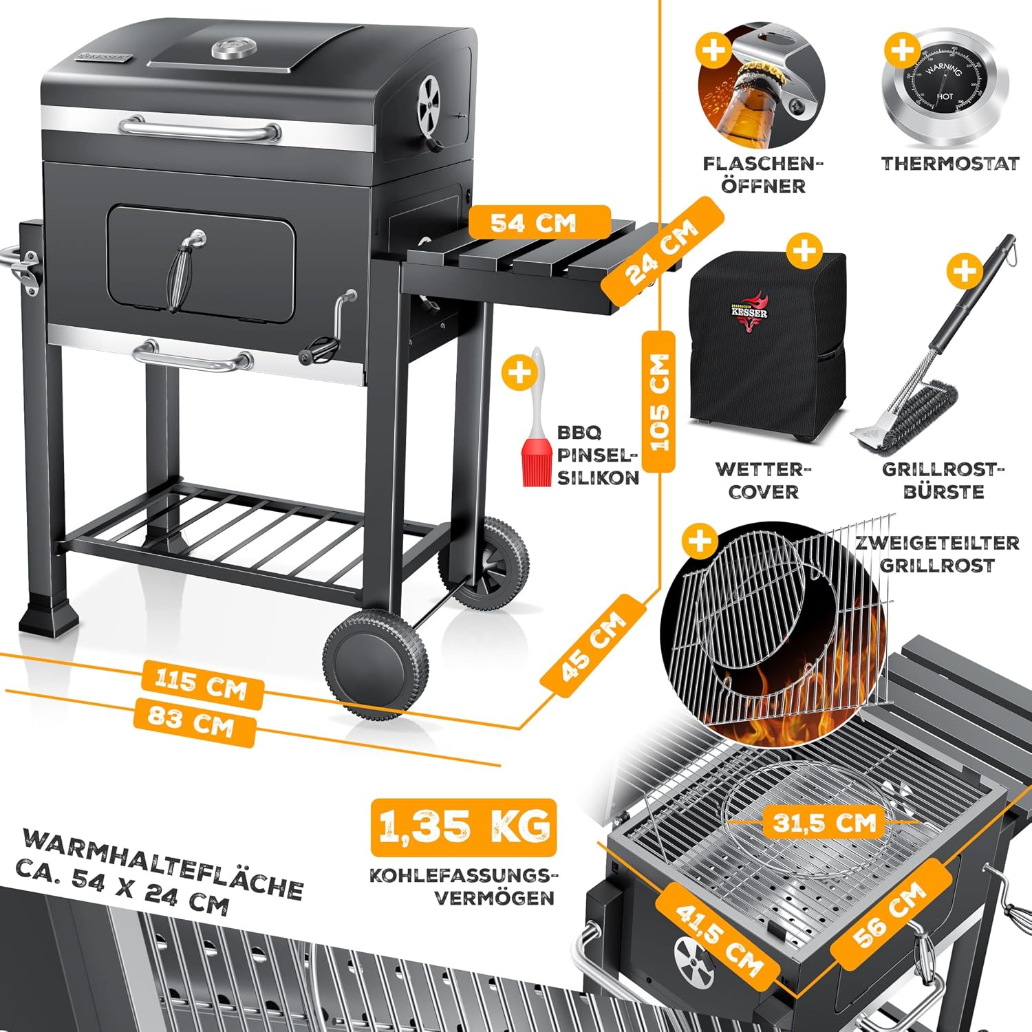 Thumbnail 6 de KESSER® Grillwagen BBQ Smoker XL 56x41,5 cm