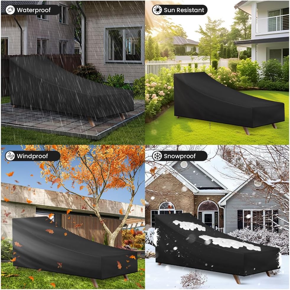 Detalle 2 de AOOWU Copertura per lettino da giardino impermeabile e anti-UV in tessuto Oxford 210D, con coulisse regolabile