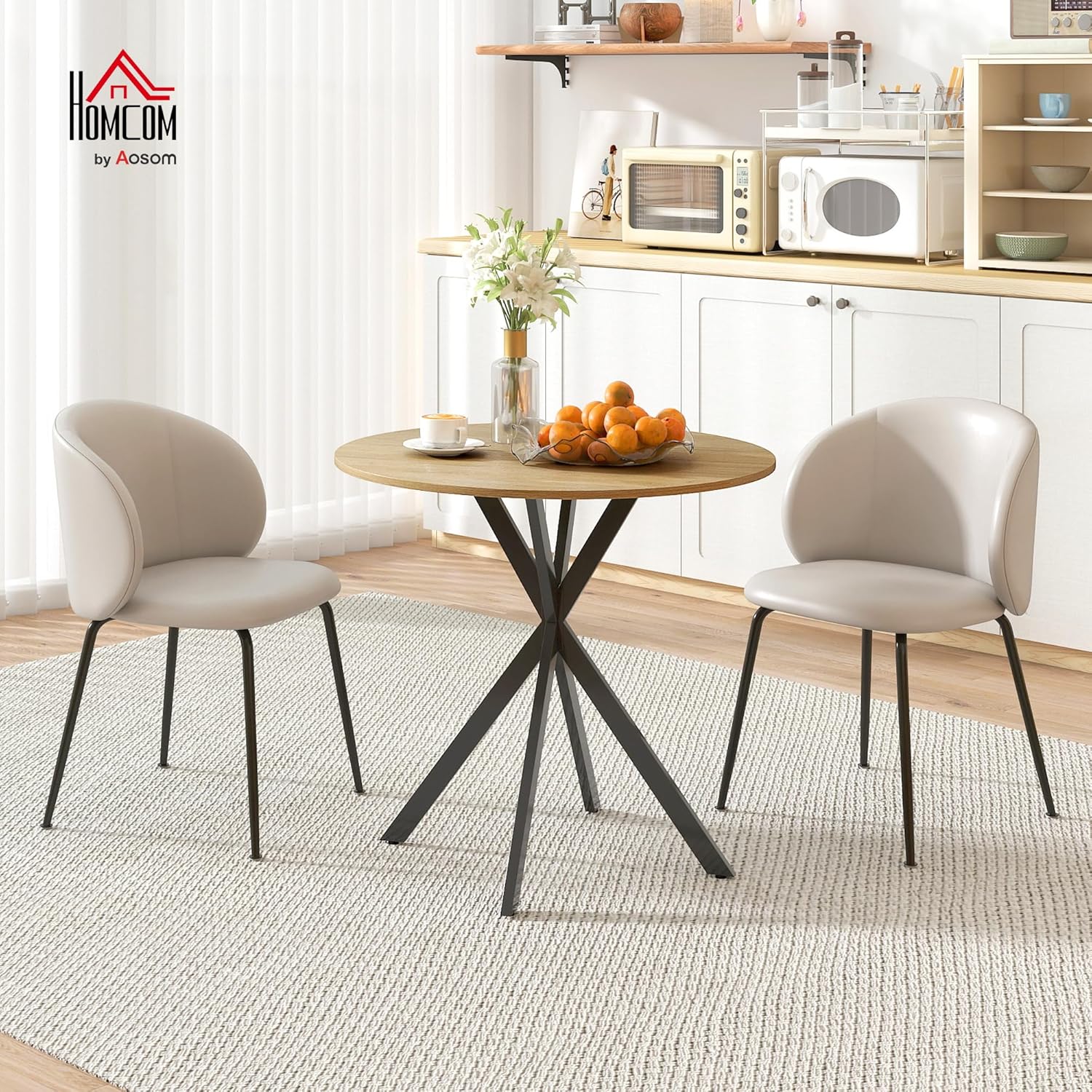 Thumbnail 1 de HOMCOM Table à Manger Ronde 80 cm pour 2 Personnes – Style Industriel, Plateau Bois et Piètement Croix en Acier, Blanc Chêne