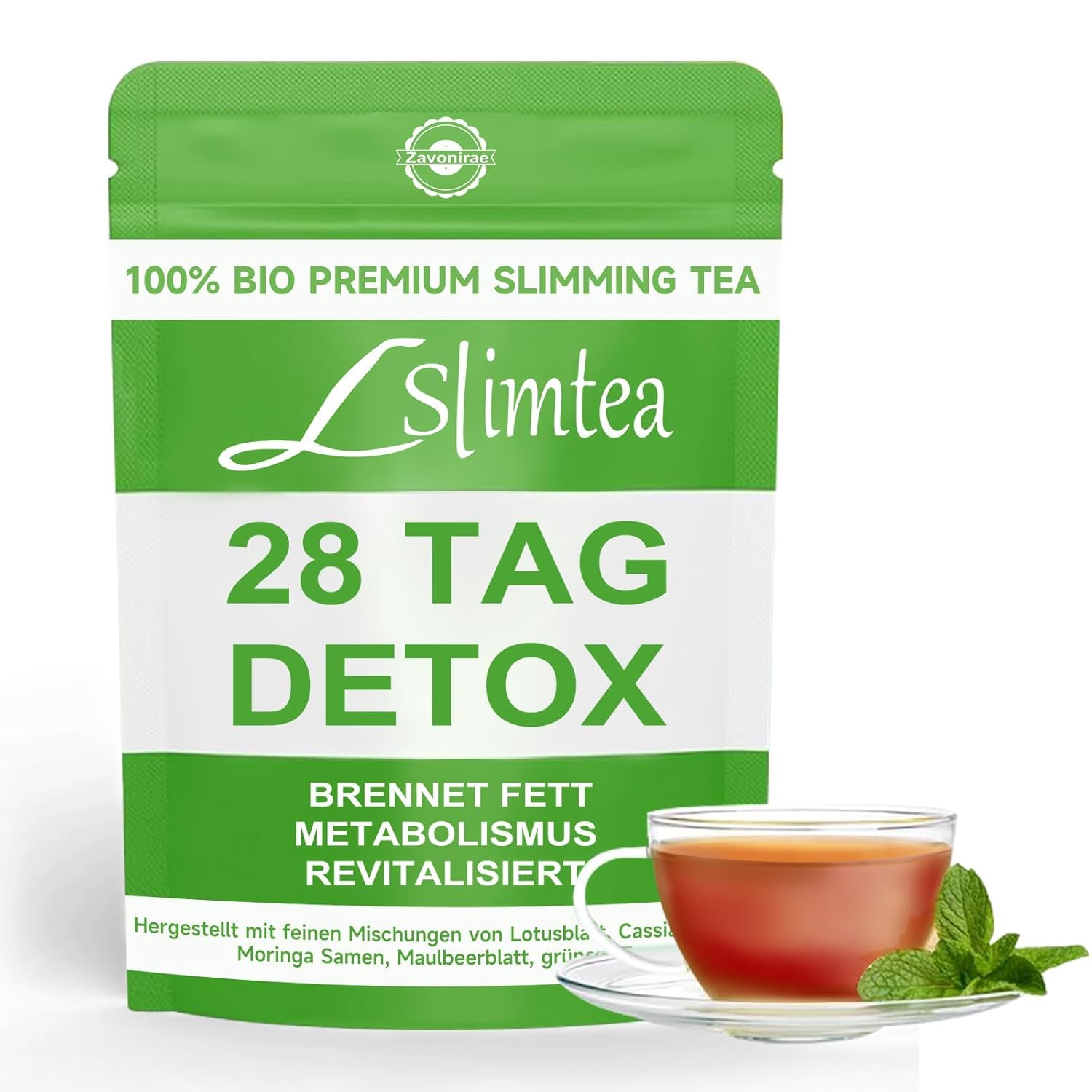 Detalle de Detox Tee zum Abnehmen – 56 Tage Abnehmentee mit Oolong, Grüntee, Löwenzahn, Rosen und fruchtigem Pfirsichgeschmack