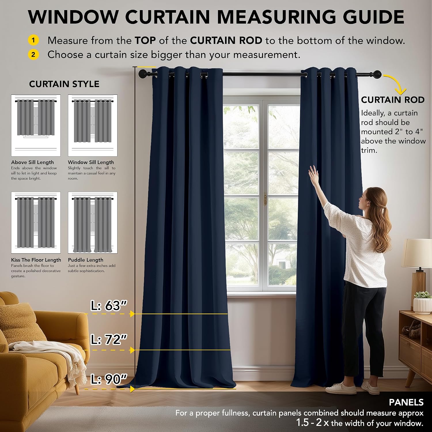 Detalle 2 de Deconovo Super Soft Blackout Curtains 90 x 90 in