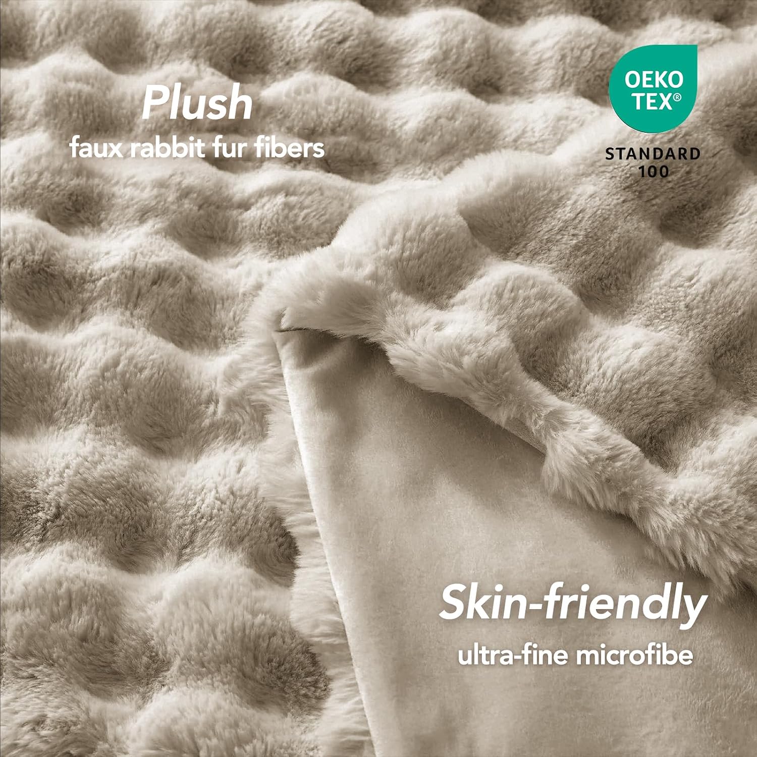 Detalle de L'AGRATY Faux Rabbit Fur Blanket 200x220cm