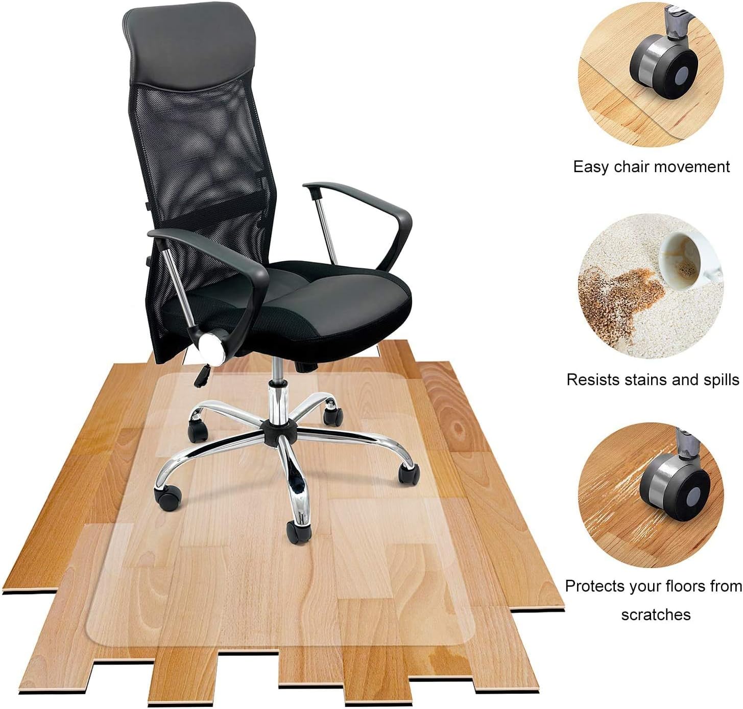 Detalle de Azadx AZD-B-110 Chair Mat for Hardwood Floors, Clear PVC, 36 x 48 in