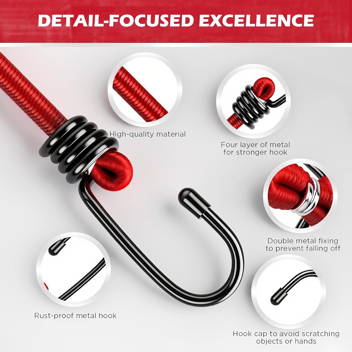 Detalle 2 de 24-Piece Premium Heavy-Duty Bungee Cords Outdoor Set with Hooks in Storage Jar (10"–48" lengths)