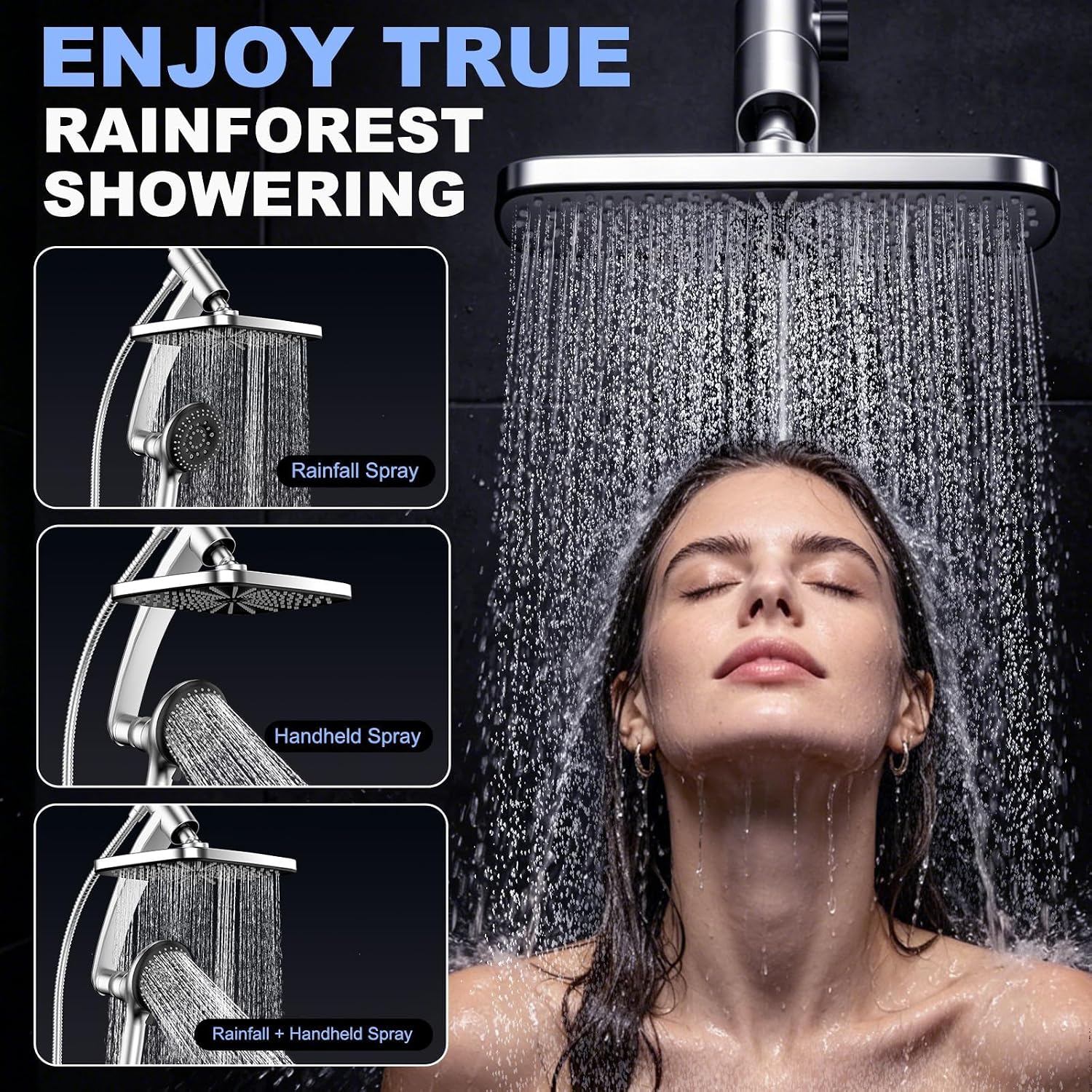 Detalle 2 de Tudoccy SHP-HS Shower Head Combo, 12-Inch Rainfall Head and 9-Setting Handheld