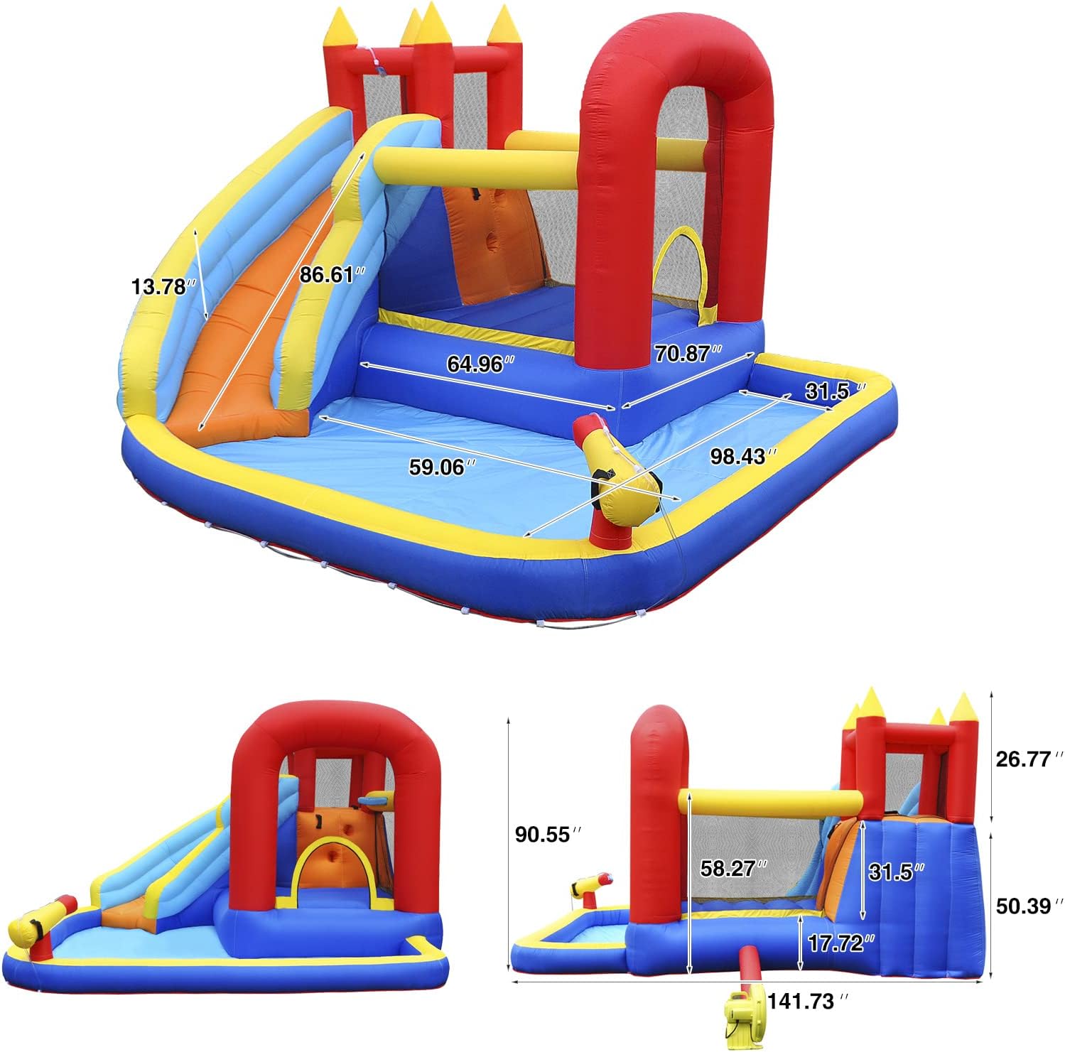 Thumbnail 1 de JOYLDIAS Inflatable Water Slide Bounce House with Splash Pool and 450W Blower