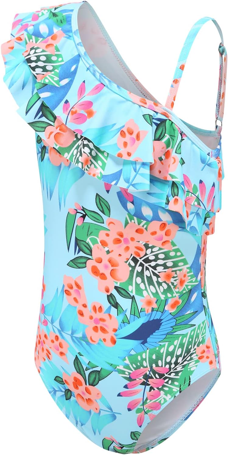 Detalle de Einteiliger Badeanzug für Mädchen mit Hawaiian-Print und Rüschen-Optik