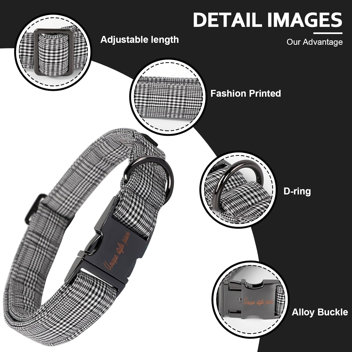 Thumbnail 2 de Unique Style Paws Hundehalsband mit verstellbarem Baumwollband und Metall-D-Ring