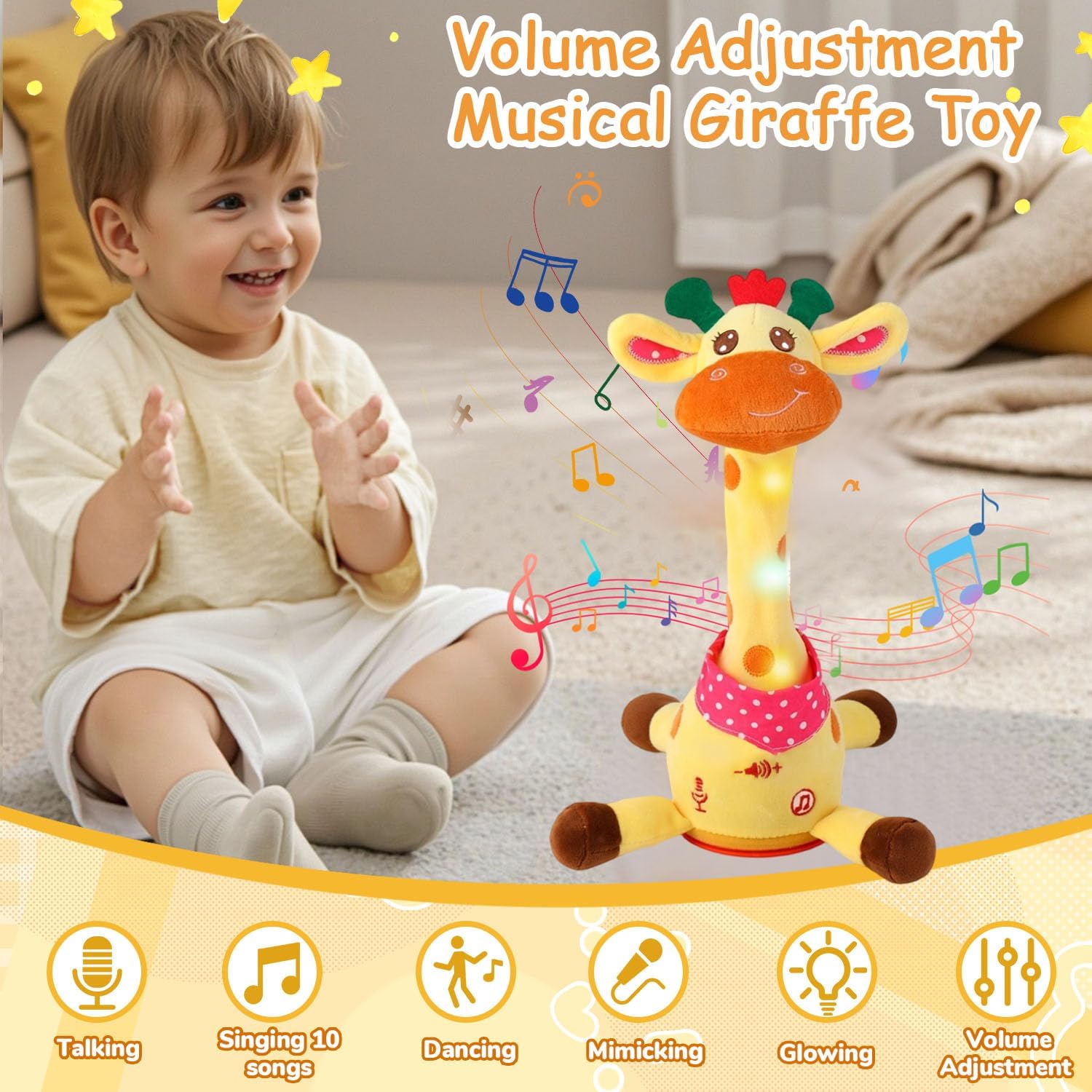 Thumbnail 2 de Dancing Talking Musical Giraffe Toy (Tummy Time) with Adjustable Volume, LED Lights & 10 Songs