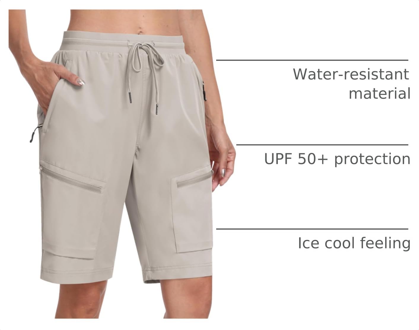 Detalle de MoFiz Women's 10" Long Hiking Shorts with 5 Zip Pockets