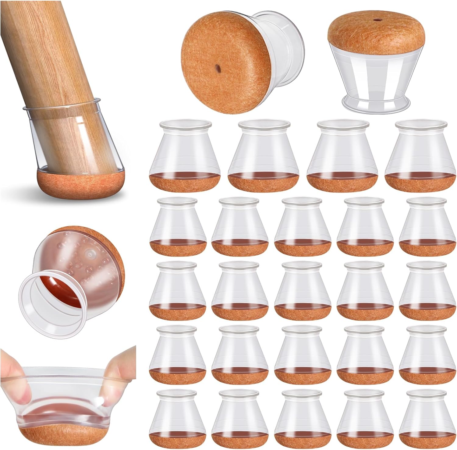 Detalle de PISAO 001 Chair Leg Protectors, 24-Pack Clear Silicone Caps with Felt