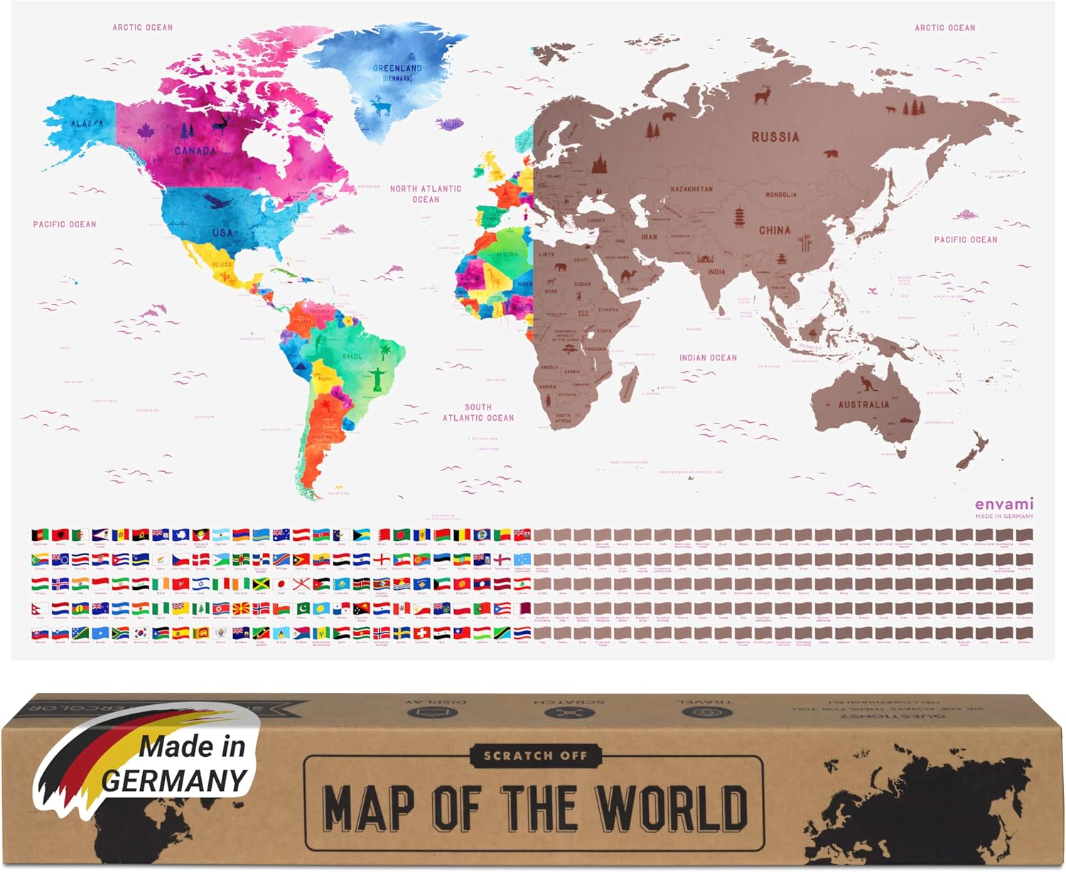 Thumbnail 6 de envami Carte du monde à gratter – planisphère dorée fabriquée en Allemagne 68 x 43 cm
