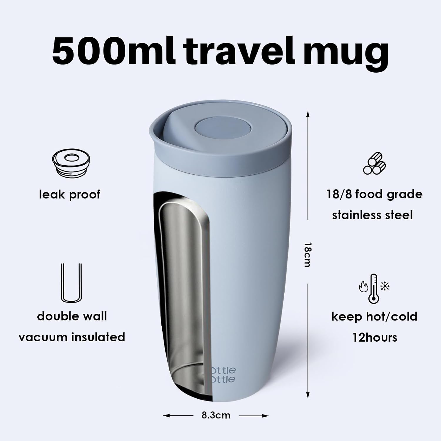 Thumbnail 2 de BOTTLE BOTTLE Travel Mug (Blue, 500 ml) — Durable stainless steel on the go