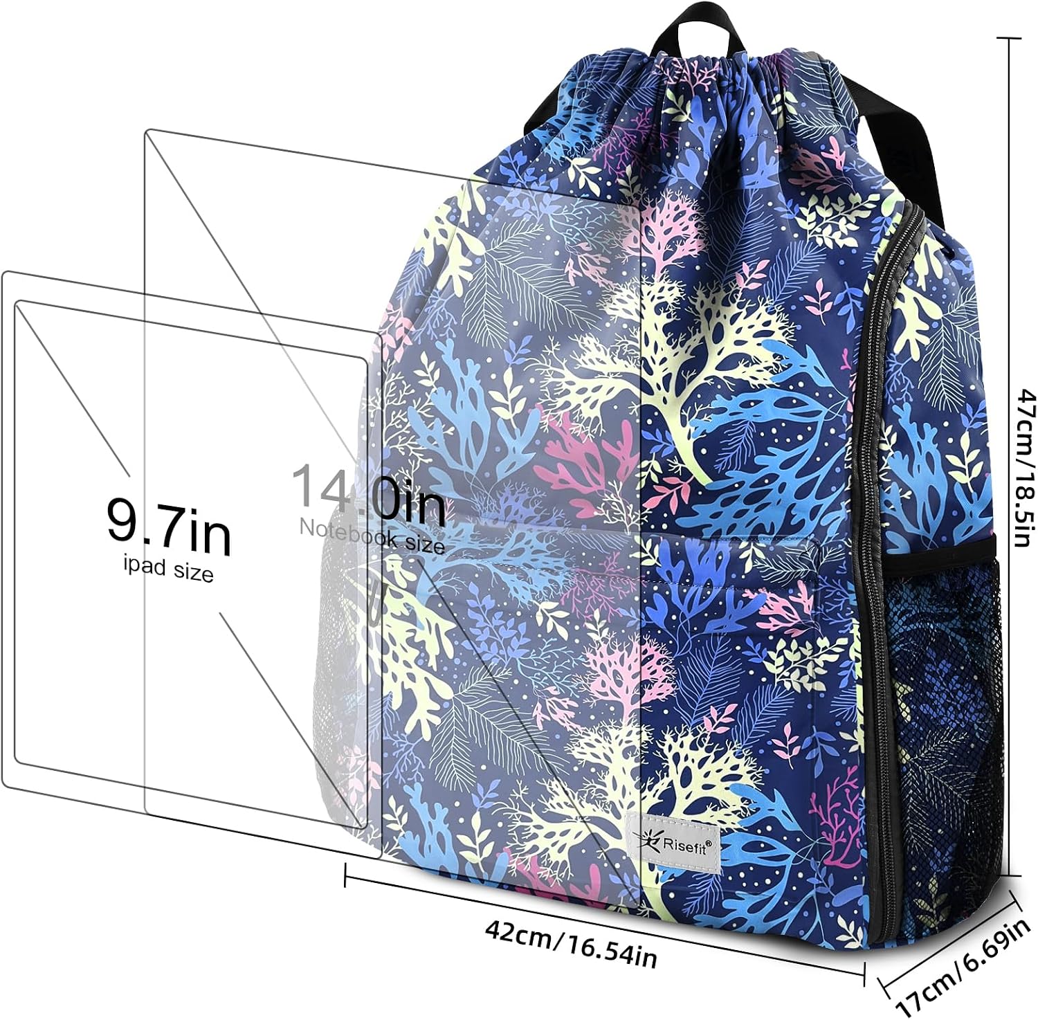 Detalle 2 de Risefit Waterproof Swimming Bags drawstring gym bag for adults with multiple pockets