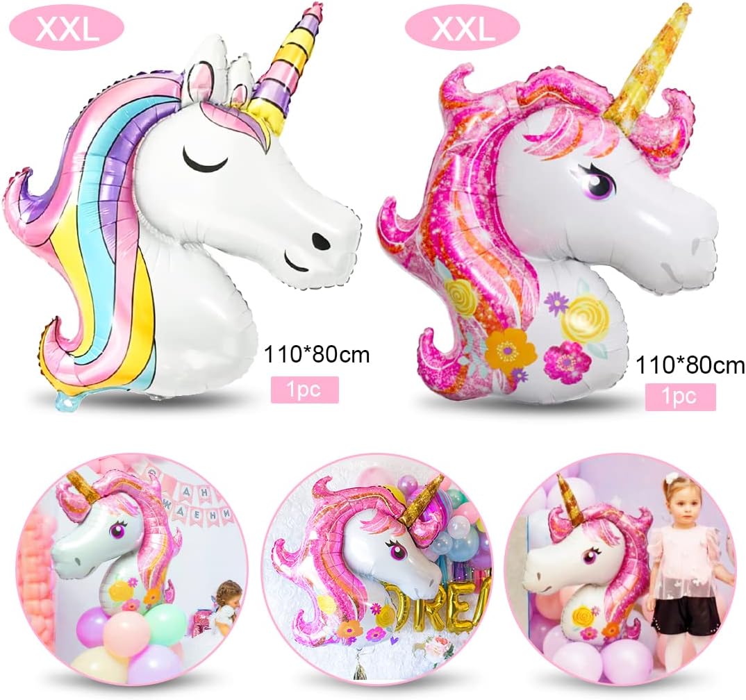 Thumbnail 1 de Aurasky Luftballon Einhorn 5 – 3D Folienballon-Set XXL mit Regenbogen, Stern, Herz & Einhorn-Dekoteilen
