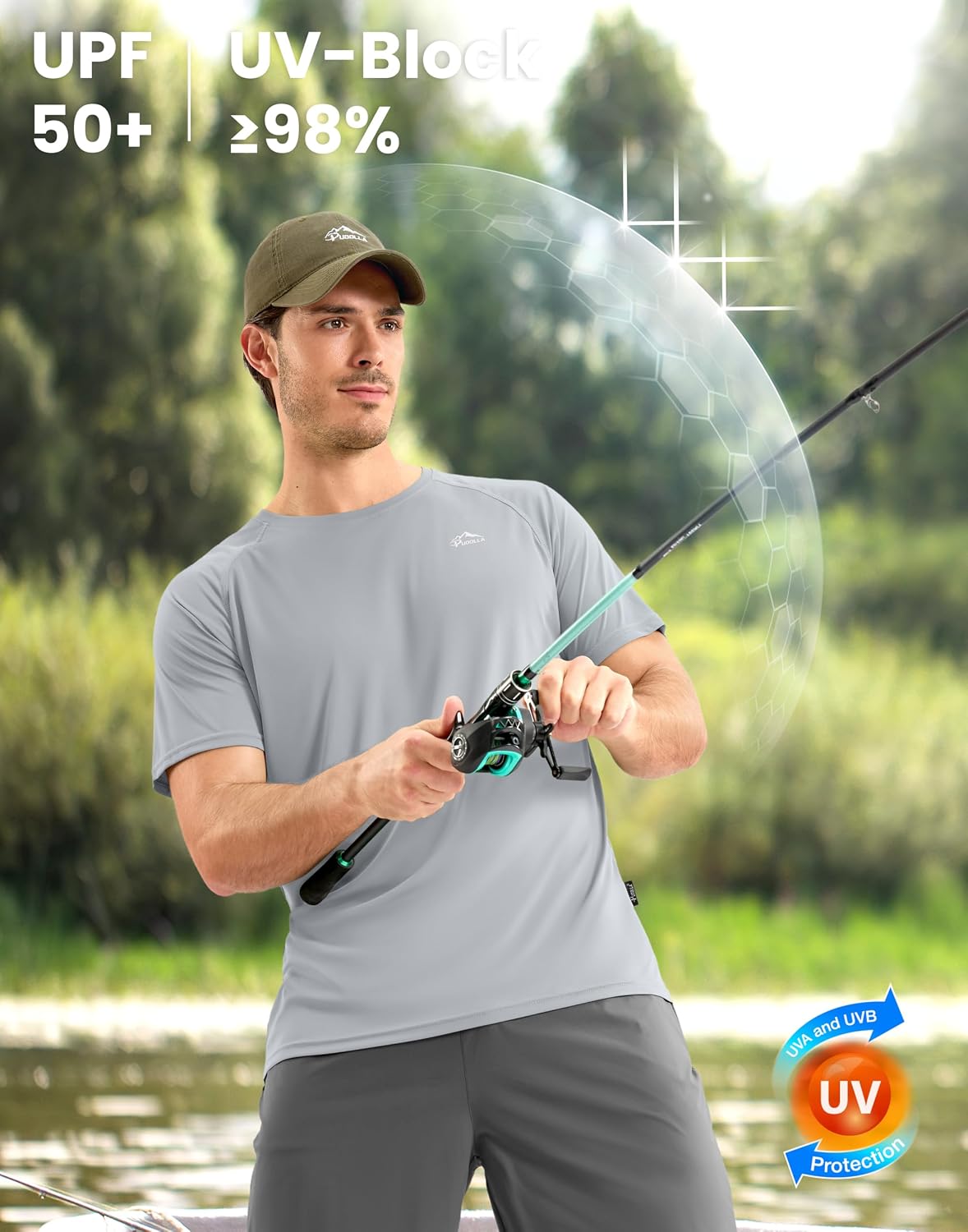 Detalle de Pudolla Men's Rashguard: UPF 50+ Sun Protection, Quick-Dry Short Sleeve Shirts