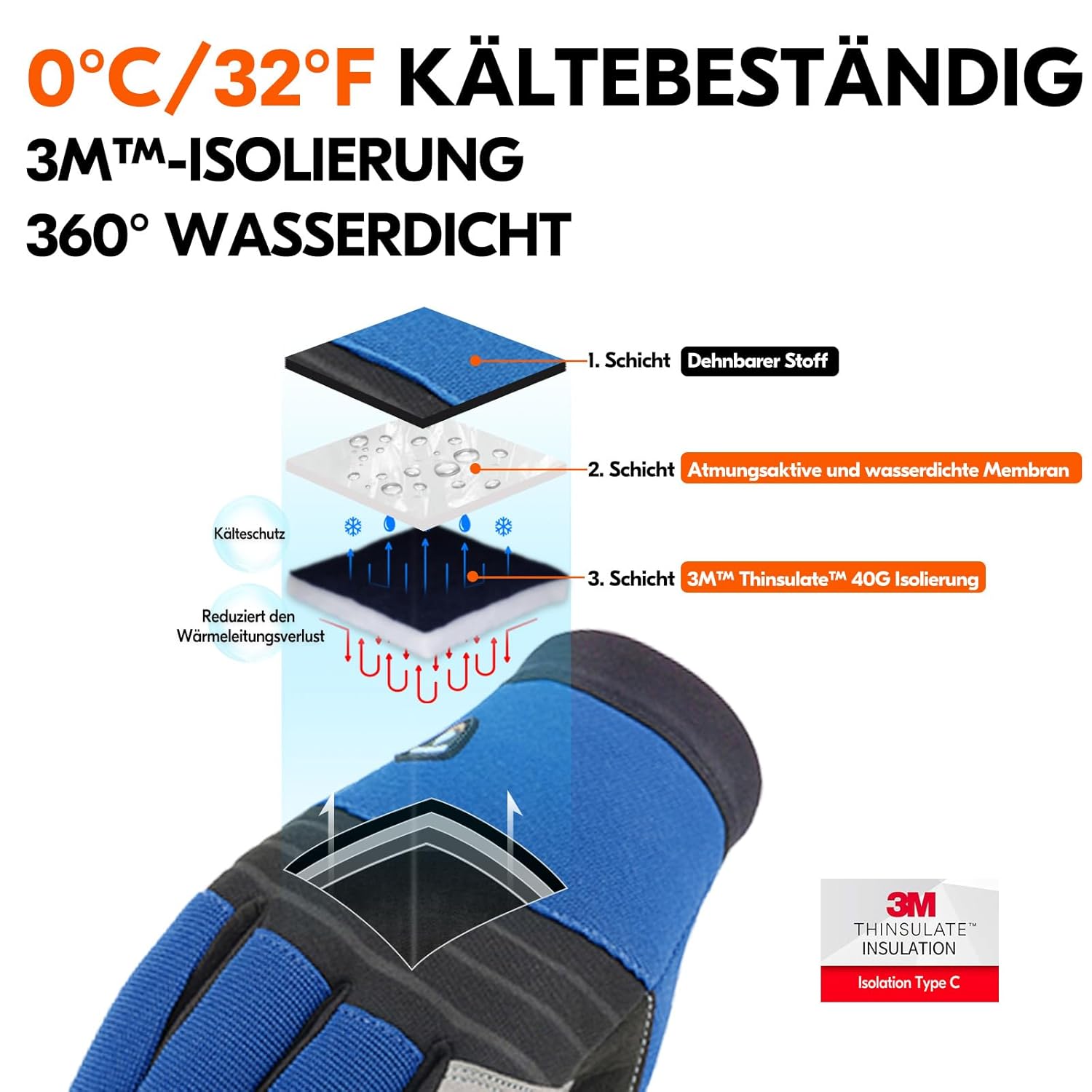 Thumbnail 1 de Vgo… 0°C/32°F Winter Arbeitshandschuhe (Kunstleder) mit 3M Thinsulate – wasserdicht & touchfähig (SL7621FLWP)